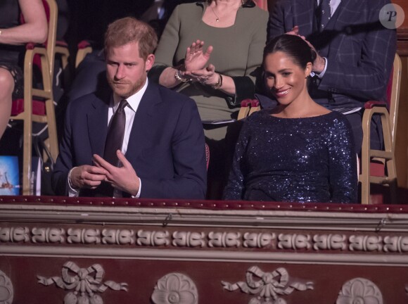 Le prince Harry, duc de Sussex, et Meghan Markle, duchesse de Sussex, enceinte, à la représentation du 10ème anniversaire du spectacle du Cirque du Soleil "Totem" au Royal Albert Hall à Londres, le 16 janvier 2019.