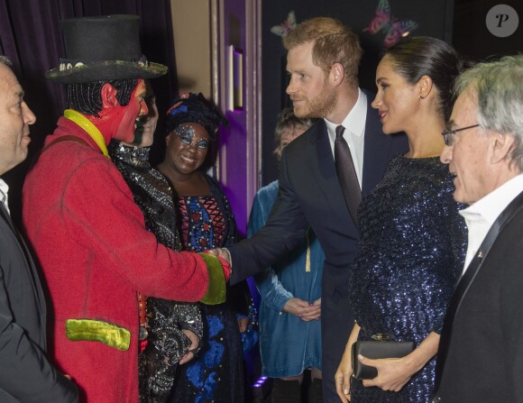 Le prince Harry, duc de Sussex, et Meghan Markle, duchesse de Sussex, enceinte, à la représentation du 10ème anniversaire du spectacle du Cirque du Soleil "Totem" au Royal Albert Hall à Londres, le 16 janvier 2019.
