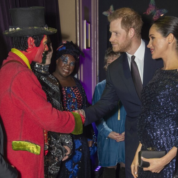 Le prince Harry, duc de Sussex, et Meghan Markle, duchesse de Sussex, enceinte, à la représentation du 10ème anniversaire du spectacle du Cirque du Soleil "Totem" au Royal Albert Hall à Londres, le 16 janvier 2019.