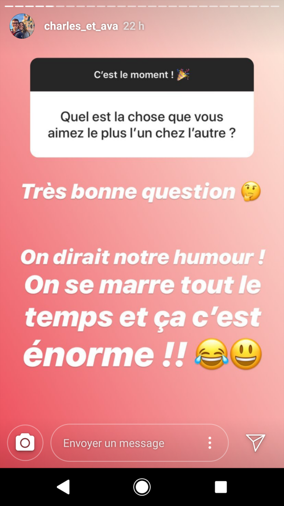 Session questions/réponses de Charles du "Meilleur Pâtissier" et sa petite amie Ava - Instagram, 16 janvier 2019