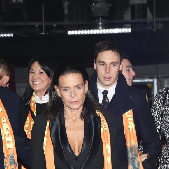 La princesse Stéphanie de Monaco, accompagnée par le prince Albert II de Monaco et son fils Louis Ducruet avec sa fiancée Marie Chevalier, assistait le 17 janvier 2019 à la soirée d'ouverture du 43e Festival international du cirque de Monte-Carlo, sous le chapiteau de Fontvieille. © Jean-Charles Vinaj/Pool Monaco/Bestimage