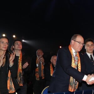 La princesse Stéphanie de Monaco, accompagnée par le prince Albert II de Monaco et son fils Louis Ducruet avec sa fiancée Marie Chevalier, assistait le 17 janvier 2019 à la soirée d'ouverture du 43e Festival international du cirque de Monte-Carlo, sous le chapiteau de Fontvieille. © Jean-Charles Vinaj/Pool Monaco/Bestimage