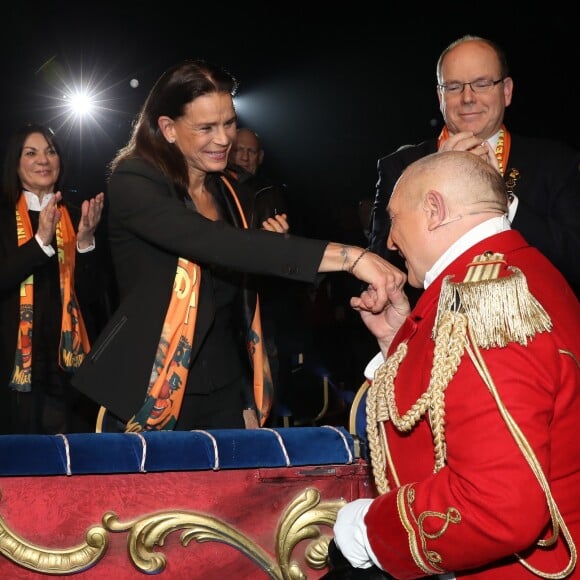 La princesse Stéphanie de Monaco, accompagnée par le prince Albert II de Monaco et son fils Louis Ducruet avec sa fiancée Marie Chevalier, assistait le 17 janvier 2019 à la soirée d'ouverture du 43e Festival international du cirque de Monte-Carlo, sous le chapiteau de Fontvieille. © Jean-Charles Vinaj/Pool Monaco/Bestimage