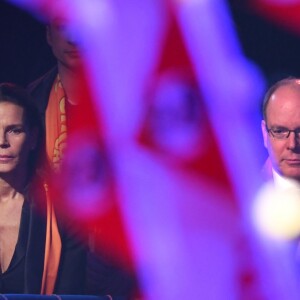 La princesse Stéphanie de Monaco était entourée du prince Albert II et de Louis Ducruet avec sa fiancée Marie lors de la soirée d'ouverture du 43e Festival international du cirque de Monte-Carlo sous le chapiteau de Fontvieille à Monaco le 17 janvier 2019. © Bruno Bebert/Pool Monaco/Bestimage 