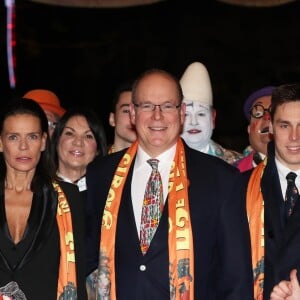 La princesse Stéphanie de Monaco, le prince Albert II de Monaco, Louis Ducruet et sa fiancée Marie Chevalier © Jean-Charles Vinaj/Pool Monaco//Bestimage  Opening night of the 43rd International Monte Carlo Festival under the marquee of Fontvieille in Monaco on January 17th, 2019. The Festival is held from January 17th to 27th.17/01/2019 - 