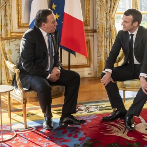 Le président Emmanuel Macron reçoit M. François Legault, nouveau Premier ministre du Québec au palais de l'Elysée à Paris le 21 janvier 2019. Gilles Rolle/Pool/Bestimage