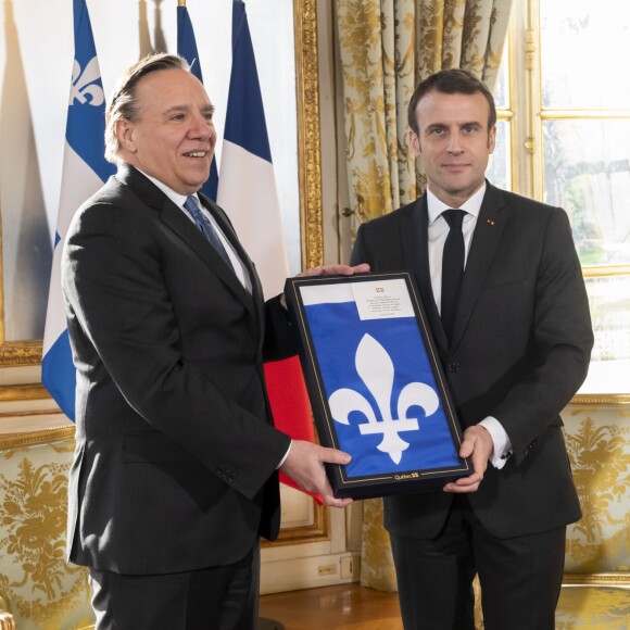 Le président Emmanuel Macron reçoit M. François Legault, nouveau Premier ministre du Québec au palais de l'Elysée à Paris le 21 janvier 2019. Gilles Rolle / Pool / Bestimage