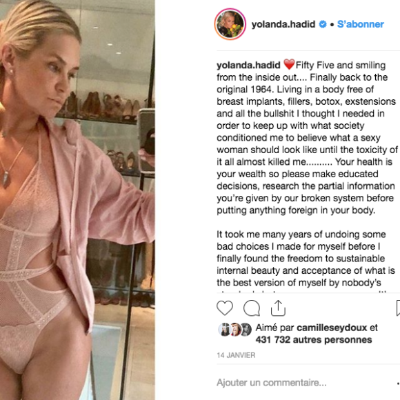 Yolanda Hadid sur Instagram le 14 janvier 2019.