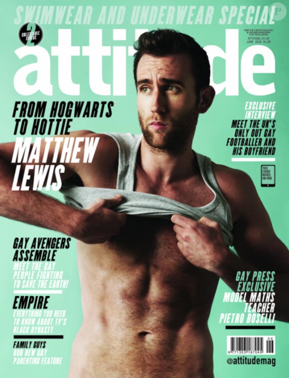 Matthew Lewis, sur la couverture du numéro de juin 2015 du magazine Attitude.