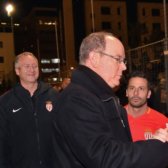 Vadim Vasilyev, le prince Albert II de Monaco, Ludovic Giuly et Louis Ducruet au stade du Cap d'Ail le 22 janvier 2018 lors du match de football caritatif opposant l'équipe du prince Albert II de Monaco à celle des Artistes du Cirque pendant le 42e Festival International du Cirque de Monte-Carlo. © Bruno Bebert/Bestimage