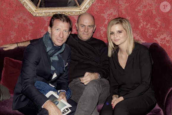 Semi Exclusif - Emmanuelle Rybojad, Dominique Busso et Francesco Maio de Forbes France lors du vernissage de l'exposition de Emmanuelle Rybojad au Fouquet's à Paris le 7 février 2019.