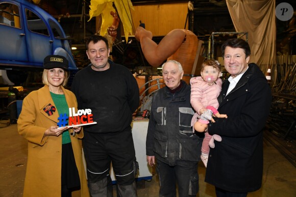 Exclusif - Christian Estrosi (le maire de Nice), sa femme Laura Tenoudji Estrosi et leur fille Bianca ont visité l'atelier des Carnavaliers à Nice le 9 février 2019, pour décourvrir les chars du Carnaval de Nice 2019 © Bruno Bebert/Bestimage