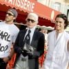 Karl Lagerfeld, Sebastien Jondeau et Baptiste Giabiconi en vacances à Saint-Tropez en 2009.