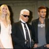 Sebastien Jondeau, Claudia Schiffer, Karl Lagerfeld et Brad Kroenig en soirée à Paris en 2007.