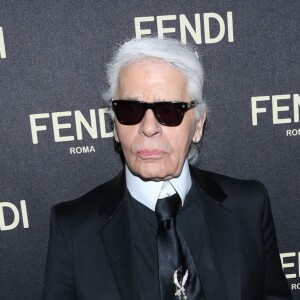 Karl Lagerfeld et Hudson Kroenig - People à l'inauguration de la boutique Fendi à New York, le 13 février 2015.