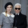 Diane Kruger et Karl Lagerfeld au défilé de mode Chanel haute-couture printemps été 2013 au Grand Palais à Paris. Le 22 janvier 2013