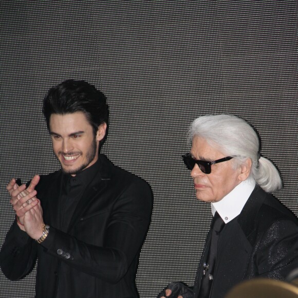 Baptiste Giabiconi, Karl Lagerfeld - Soirée "Giabiconistyle.com opening" au Vip Room à Paris le 28 février 2015