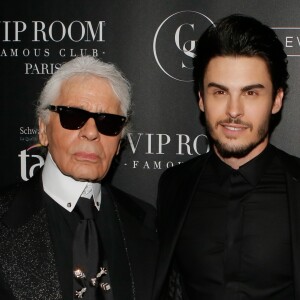 Karl Lagerfeld et Baptiste Giabiconi - Soirée "Giabiconistyle.com opening" au Vip Room à Paris le 28 février 2015