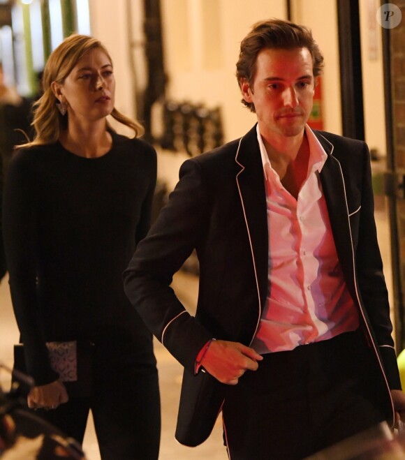 Exclusif - Maria Sharapova et son nouveau compagnon Alexander Gilkes à la sortie de la soirée caritative "Uganda Vogue Charity Evening" à Londres, le 19 octobre 2018.
