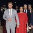Le prince Harry, duc de Sussex, et Meghan Markle, duchesse de Sussex, enceinte, arrivent à l'aéroport de Casablanca dans le cadre de leur voyage officiel au Maroc, le 23 février 2019.