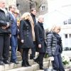 La première dame Brigitte Macron et le ministre de la Culture Franck Riester - Sorties des obsèques de Michel Legrand en la cathédrale orthodoxe Saint-Alexandre-Nevsky à Paris le 1er février 2019.