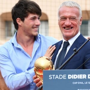 Didier Deschamps et son fils Dylan durant l'inauguration du Stade de football Didier Deschamps à Cap d'Ail le 12 septembre 2018. © Bruno Bebert / Bestimage