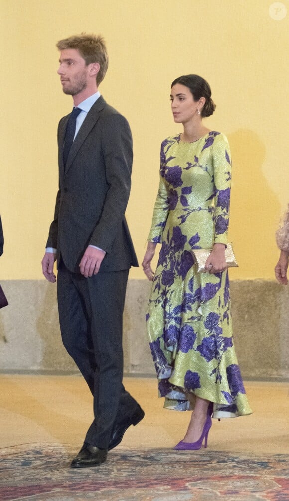 Alessandra de Osma (robe Jorge Vazquez) et le prince Christian de Hanovre comptaient parmi les invités du dîner de clôture de la visite officielle en Espagne du président du Pérou, Martin Vizcarra, le 28 février 2019 au palais royal du Pardo, à Madrid.