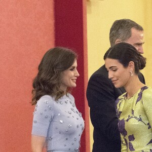 Alessandra de Osma (robe Jorge Vazquez) faisait partie des invités du dîner de clôture de la visite officielle en Espagne du président du Pérou, Martin Vizcarra, le 28 février 2019 au palais royal du Pardo, à Madrid.