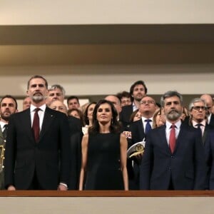 Le roi Felipe VI et la reine Letizia d'Espagne présidaient le 7 mars 2019 au concert à la mémoire des victimes du terrorisme, à l'auditorium national à Madrid.