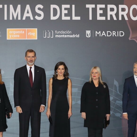 Le roi Felipe VI et la reine Letizia d'Espagne présidaient le 7 mars 2019 au concert à la mémoire des victimes du terrorisme, à l'auditorium national à Madrid.