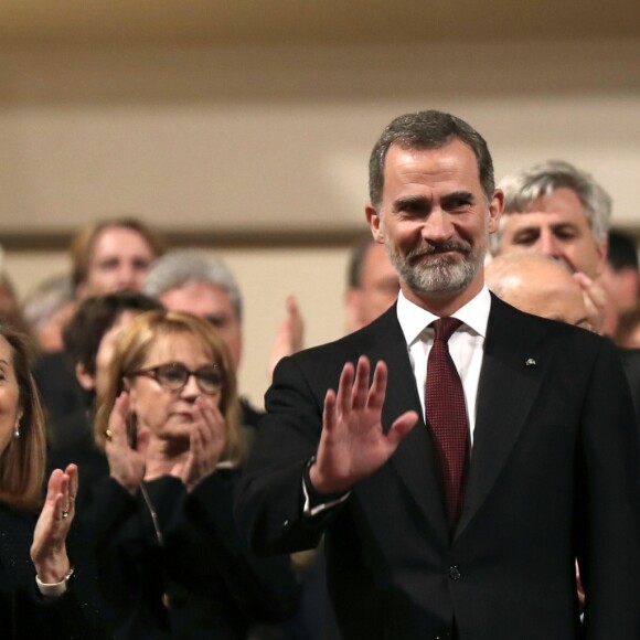 Le roi Felipe VI et la reine Letizia d'Espagne présidaient le 7 mars 2019 au concert à la mémoire des victimes du terrorisme, à l'auditorium national à Madrid.