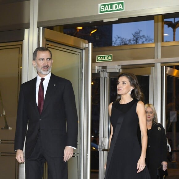 Le roi Felipe VI et la reine Letizia d'Espagne présidaient le 7 mars 2019 au concert à la mémoire des victimes du terrorisme, à l'auditorium national à Madrid.