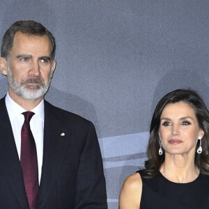 Le roi Felipe VI et la reine Letizia d'Espagne présidaient le 7 mars 2019 au concert à la mémoire des victimes du terrorisme, à l'auditorium national à Madrid.