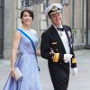 Le prince Frederik et la princesse Mary de Danemark au mariage du prince Carl Philip de Suède et Sofia Hellqvist à la chapelle du palais royal à Stockholm le 13 juin 2015