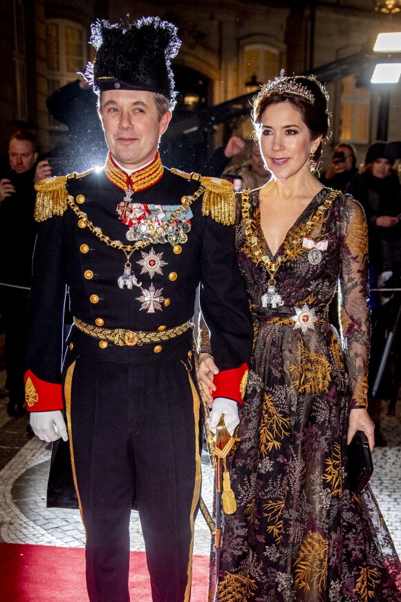 Le prince Frederik de Danemark et la princesse Mary de Danemark au banquet du Nouvel An 2019 de la famille royale de Danemark au palais d'Amalienborg à Copenhague, le 1er janvier 2019.