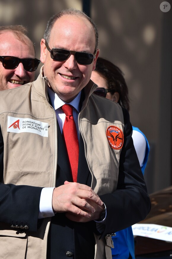 Le prince Albert II de Monaco a donné le départ de la 29ème édition du Rallye Aïcha des Gazelles catégorie E-Gazelle VINCI Immobilier sur la Place du Palais de Monaco le 16 mars 2019 © Bruno Bebert / Bestimage