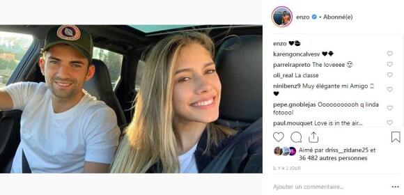 Enzo Zidane avec sa compagne Karen Gonçalves sur Instagram, le 18 mars 2019.