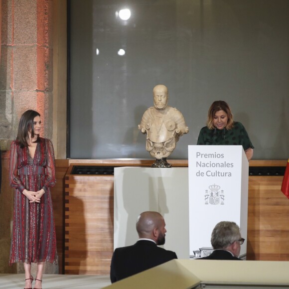Le roi Felipe VI et la reine Letizia (robe Intropia) d'Espagne prenaient part le 19 mars 2019 à la remise des Prix de la Culture espagnole 2017 au musée du Prado à Madrid.