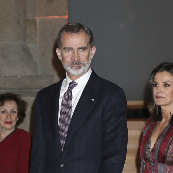 Le roi Felipe VI et la reine Letizia (robe Intropia) d'Espagne prenaient part le 19 mars 2019 à la remise des Prix de la Culture espagnole 2017 au musée du Prado à Madrid.