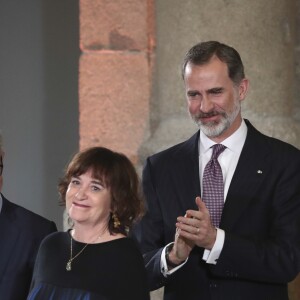 Le roi Felipe VI et la reine Letizia (robe Intropia) d'Espagne prenaient part le 19 mars 2019 à la remise des Prix de la Culture espagnole 2017 au musée du Prado à Madrid.