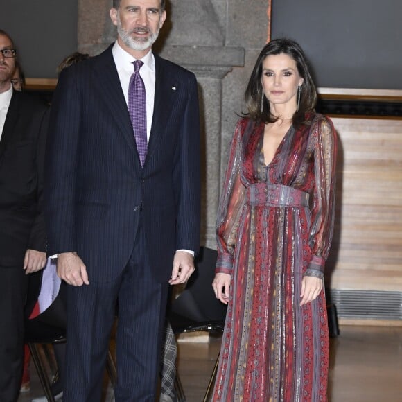 Le roi Felipe VI et la reine Letizia (robe Intropia) d'Espagne prenaient part le 19 mars 2019 à la remise des Prix de la Culture espagnole 2017 au musée du Prado à Madrid.