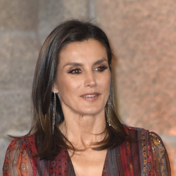 Le roi Felipe VI et la reine Letizia (robe Intropia) d'Espagne prenaient part le 19 mars 2019 à la remise des Prix de la Culture espagnole 2017 au musée du Prado à Madrid.
