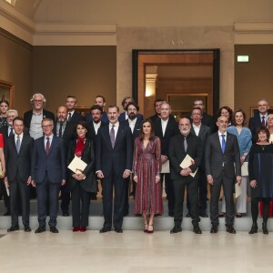 Le roi Felipe VI et la reine Letizia (robe Intropia) d'Espagne prenaient part le 19 mars 2019 à la remise des Prix de la Culture espagnole 2017 au musée du Prado à Madrid.