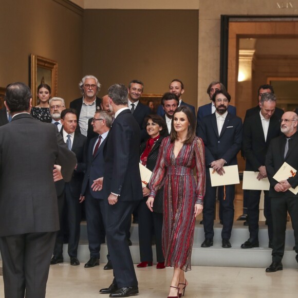 Le roi Felipe VI et la reine Letizia (robe Intropia) d'Espagne prenaient part le 19 mars 2019 à la remise des Prix de la Culture espagnole 2017 au musée du Prado à Madrid.