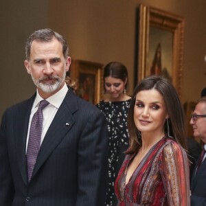 Le roi Felipe VI et la reine Letizia (robe Intropia) d'Espagne prenaient part le 19 mars 2019 à la remise des Prix de la Culture espagnole 2017 au musée du Prado à Madrid.