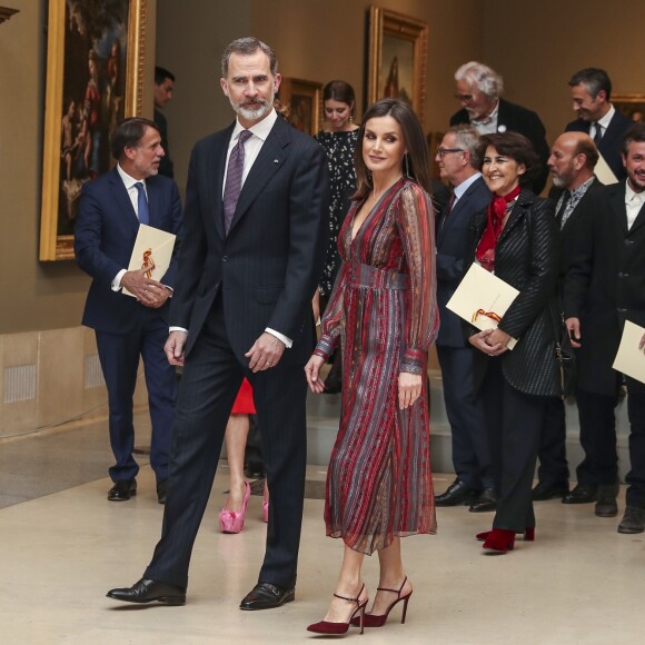 Le roi Felipe VI et la reine Letizia (robe Intropia) d'Espagne prenaient part le 19 mars 2019 à la remise des Prix de la Culture espagnole 2017 au musée du Prado à Madrid.