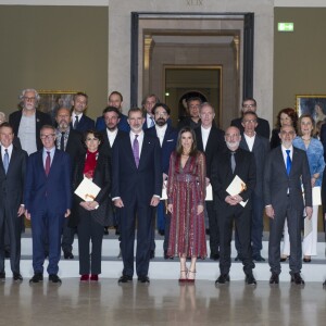 Le roi Felipe VI et la reine Letizia (robe Intropia) d'Espagne prenaient part le 19 mars 2019 à la remise des Prix de la Culture espagnole 2017 au musée du Prado à Madrid.