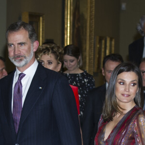 Le roi Felipe VI et la reine Letizia (robe Intropia) d'Espagne prenaient part le 19 mars 2019 à la remise des Prix de la Culture espagnole 2017 au musée du Prado à Madrid.