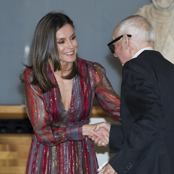 Le roi Felipe VI et la reine Letizia (robe Intropia) d'Espagne prenaient part le 19 mars 2019 à la remise des Prix de la Culture espagnole 2017 au musée du Prado à Madrid.