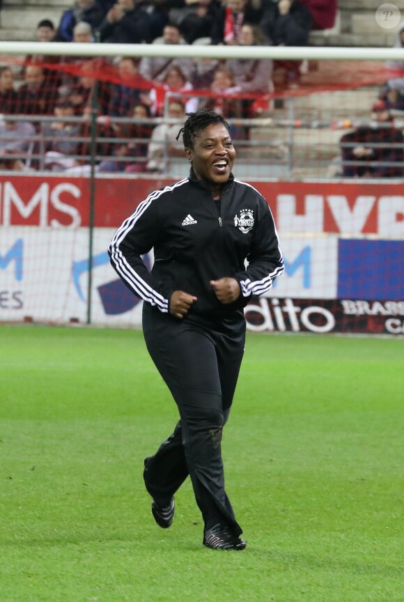 Claudia Tagbo - La FFF, la ville de Reims, France 98 et Variété Club de France ont organisé un match de gala mixte pour l'égalité hommes-femmes afin de collecter des fonds pour la fondation des femmes et Femmes Relais 51 au stade Auguste-Delaune, à Reims, France, le 20 mars 2019. © Dominique Jacovides/Bestimage